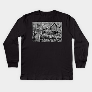 Glade Creek Grist Mill - Black & White Kids Long Sleeve T-Shirt